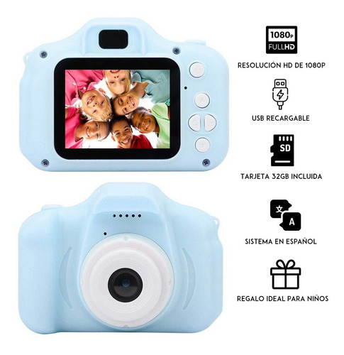 Cámara Para Niños Con Tarjetas Tf 32gb . Azul