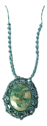 Collar Dije Turquesa Macramé Diseño Artesanal Piedra Natural Celeste