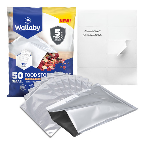 Wallaby - Paquete De 50 Bolsas De Mylar De 1 Pinta (5 Mil, 6