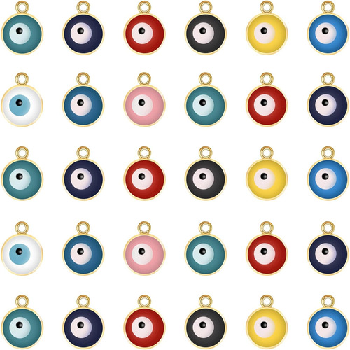 63pcs Gold Alloy Enamel Evil Eye Charms Turkish Blue Ey...