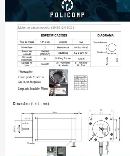 Kit Motor De Passo 85kgf.cm Com Encoder (easy Servo)