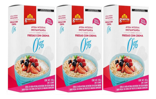 3 Avena Integral Instantánea Granvita Fresas Con Crema 280g