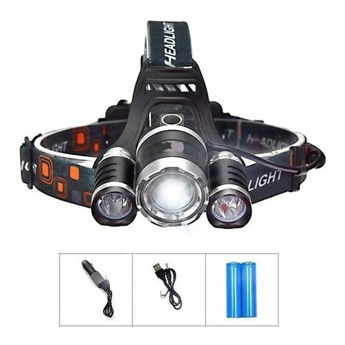 Imagen 2 de 8 de Linterna Minero Vincha Led 3 Cree T6 Usb 12v Recargable