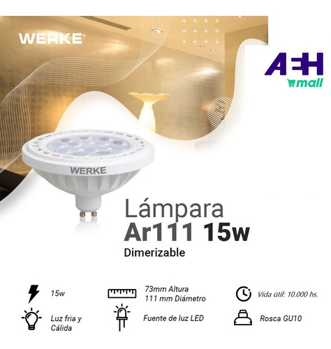 Lámpara Led Ar111 15w Dimerizable Cálida Werke