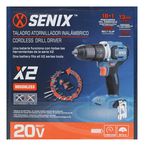Taladro Inalámbrico De 1/2 PLG Senix Pddx2-m2-0 20v