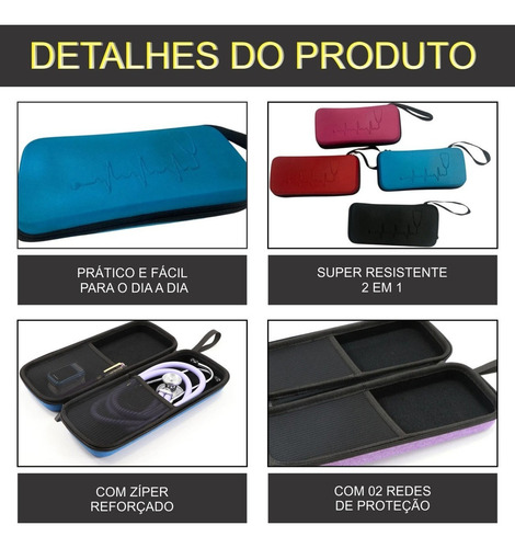 Case Capa Porta Estojo Rígido Estetoscópio Médico Enfermeiro Cor Capa Azul