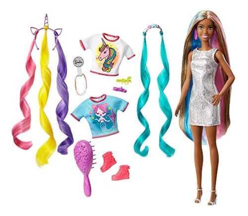 Barbie Fantasy Hair Doll, Morena, Con 2 Coronas Decoradas, 2