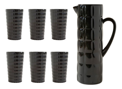 Set X6 Vasos Negros 400ml + Jarra Negra De Acrílico 