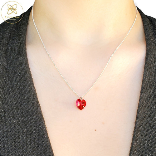 Imagen 2 de 7 de Cadena Plata Con Dije Corazon Cristal Swa Rojo 10 X 10mm