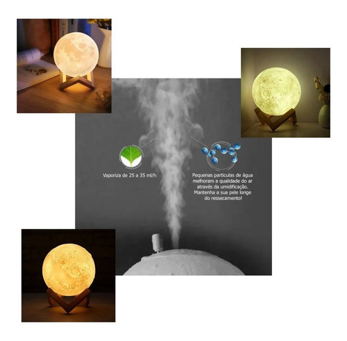 Luminária De Lua Cheia Abajur Umidificador Aromatizador Cor da cúpula Branco Cor da estrutura Madeira 110V/220V