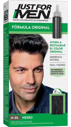  Tintura Shampoo Just For Men Tono Negro Formula Original Kit Completo - Sin Amoniaco - Solo 5 Minutos - Rapido Y Facil -