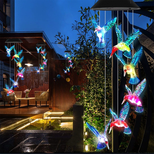 Imagen 10 de 10 de Campana De Viento De Luz Led Solar Multicolor Jardin Terraza