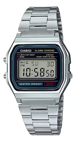Reloj Casio Japón Vintage A158wa-1df Plateado Gris Digital Alarma Cronometro Water Resist 50m 