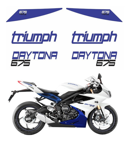 Kit Adesivo Emblema Triumph Daytona 675 Triple Branca E Azul Cor PADRÃO