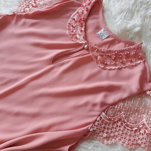Imagem 3 de 4 de Blusa Feminina Gola Redonda Com Pérolas Moda Evangélica