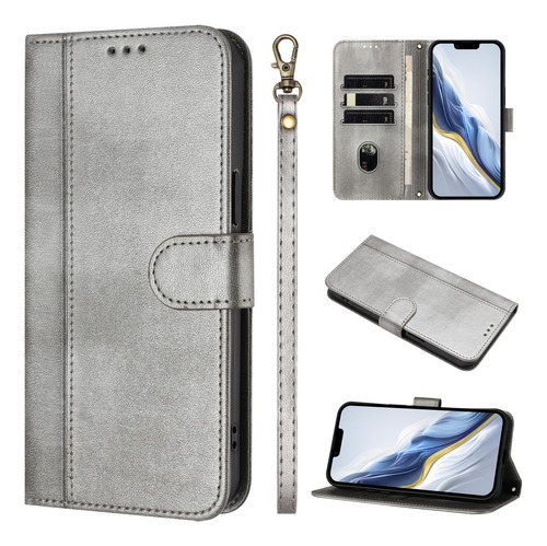 Funda Tipo Cartera Para Oppo Realme Series Con Soporte Y Tarjetero, Correa De Muñeca, Funda A Prueba De Golpes, Gris