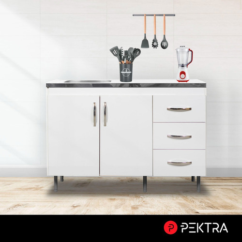 Imagen 6 de 10 de Combo Mueble De Cocina Bajomesada + Alacena Blanco Blanco