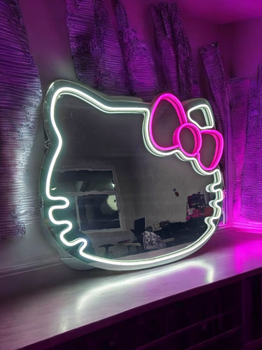Espejo Kitty Neón Con Luz 60 Cm Acrílico Espejo Dkoarte