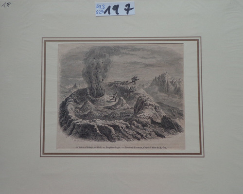  Grabado Antiguo Volcán De Antuco Erupción 1854