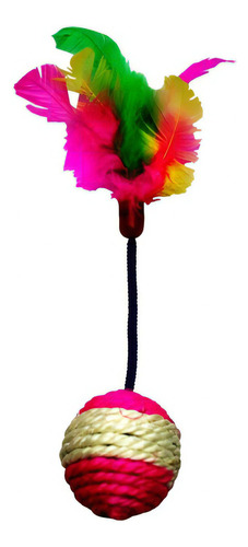 Juguete Gato Pelota Plumas 4cm Cuerda Fancy Pets Color Rosa