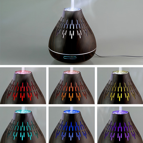 Difusor De Aroma Humidificador De Madera 200ml Led + Aceite Color Marrón Oscuro