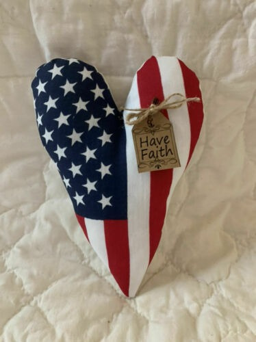 Primitive Americana Flag Pillow Tuck Folkart Heart Have Fa
