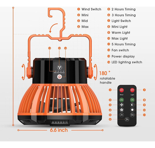 Ventilador De Techo Para Acampar Con Luz Led Recargable Para