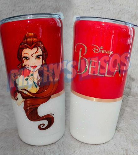 Vaso Térmico Personalizado Bella Y Bestia Princesa Termo