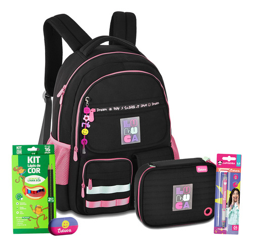 Mochila Costas Estojo Box Soft Luluca Clio Style Cor Lu24600 Preto Desenho Do Tecido Lisa