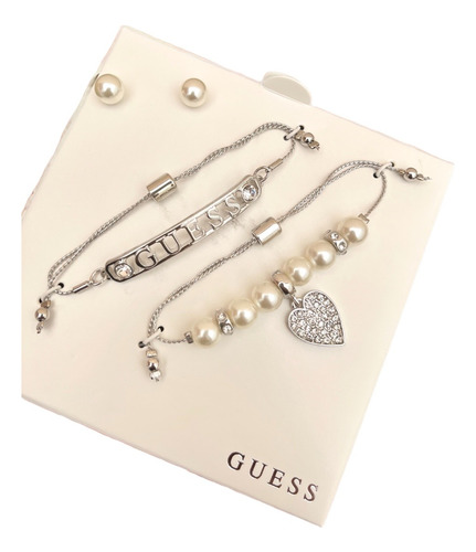 Juego De Pulseras Y Aretes Guess Original