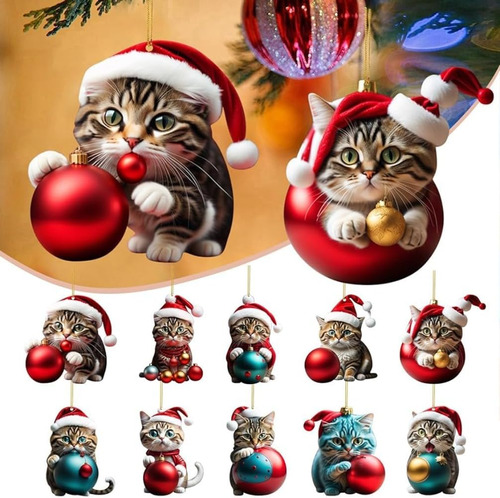 10 Piezas Adornos Colgantes De Navidad De Gato Acrílic...