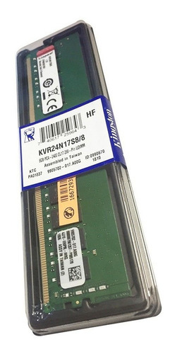 Imagem 3 de 3 de Memória Ram Valueram Verde 8gb 1x8gb Kingston Kvr24n17s8/8