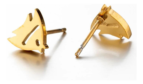 Aretes Acero Inoxidable Dorado Dije Pareja Amor Novia Amiga Pez Ángel Peces