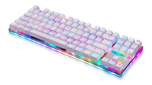 Teclado gamer Motospeed K87S QWERTY Outemu Blue inglês US cor branco com luz RGB