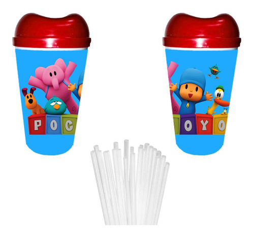 12 Vaso Pitillo Pocoyo Sorpresa Piñata Regalo Fiesta