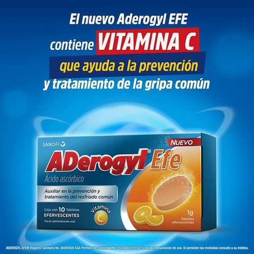 Imagen 3 de 6 de Aderogyl Efe Sabor Naranja 1gr Con 10 Tabletas Efervescentes