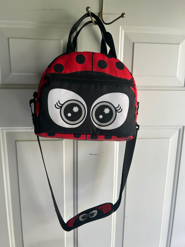 Mochila Lonchera Y Accesorios Lady Bug Para Preescolar Rojo Rayas (Usado)