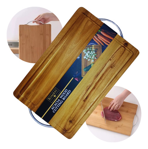 Tabla Para Picar De Madera Acacia 40x27cm Doble Asa Cocina