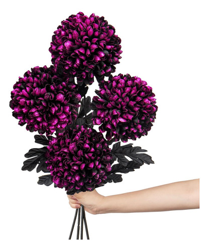 Briful 4 Tallos De Flores De Crisantemo De Seda Artificial D