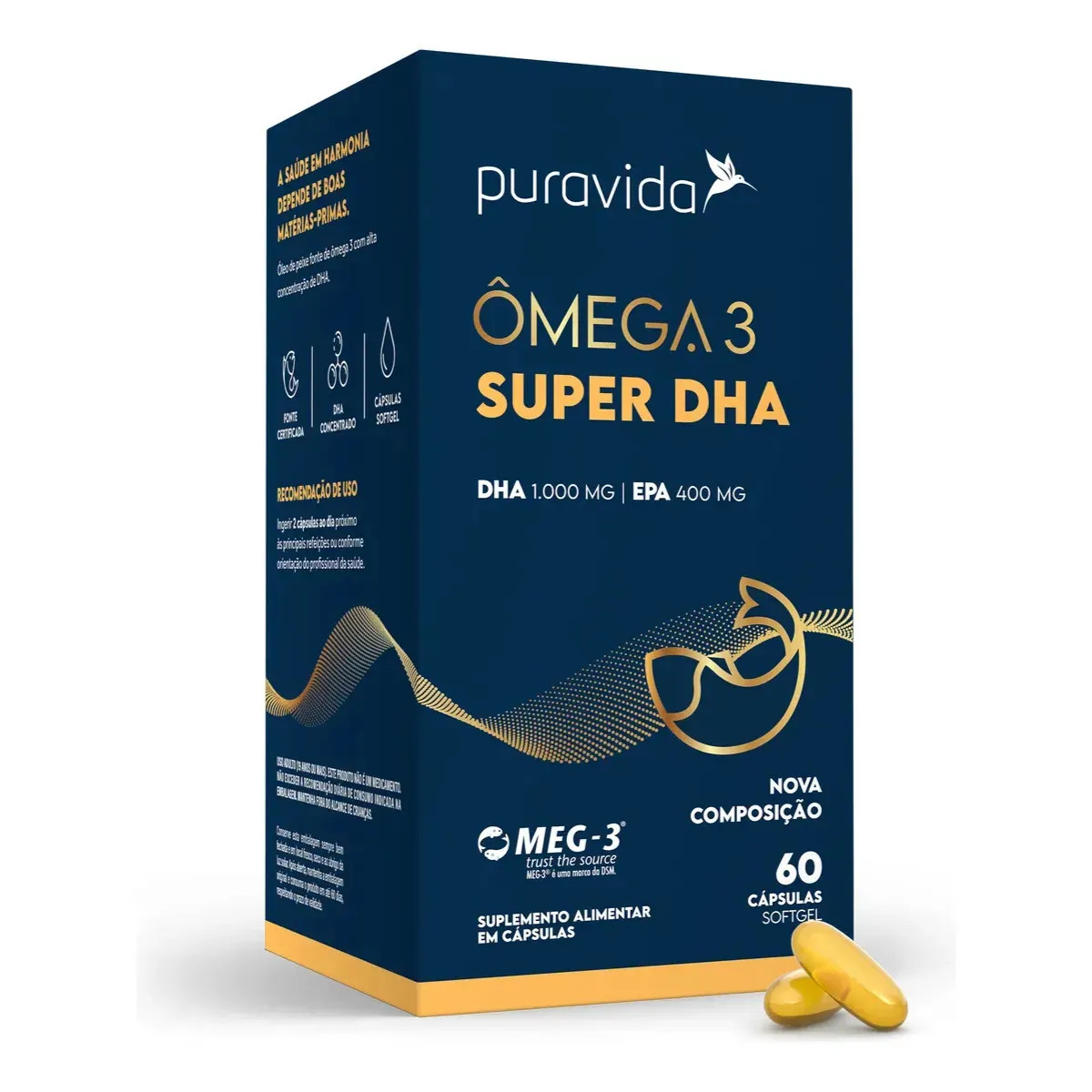 Ômega 3 Super Dha 1000mg Puravida 60 Cápsulas