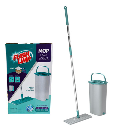 Mop Lava E Seca Com Balde 5,5 Litros Flash Limp Multiuso