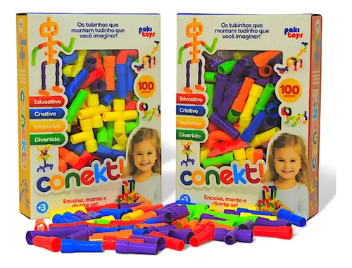 Kit Jogo Educativo Montar Conekt Tubos Criativos 200 Peças