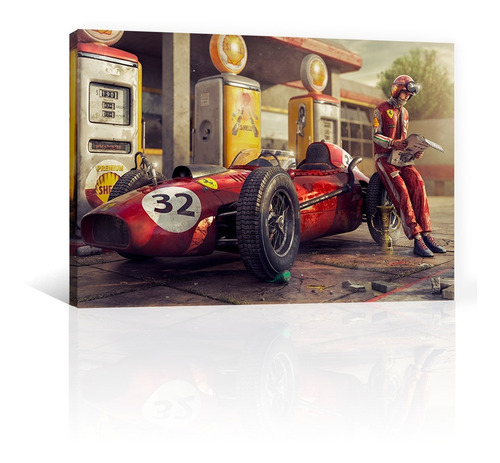 Imagen 10 de 10 de Cuadro Decorativo Canvas Coches Ferrari F1 Estacion De Gas