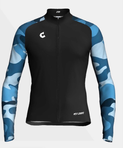 Jersey Maillot Ciclismo Marca Cambat Negro Con Azul