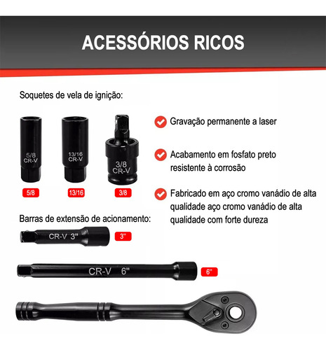 Jogo De Soquete Aço Crv 3/8 Catraca Chave Com Maleta Dobevi