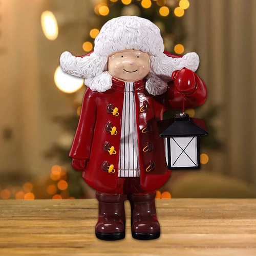 Lindo Niño De Invierno Estatuilla Adorno Navideño Rojo