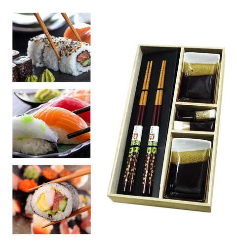 Set Para Sushi Cerámica 6 Piezas 2 Dips Salsas Wasabi 