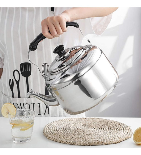 Tetera Acero Inoxidable Hervidor Agua Cafe Con Tapa 6 Litros