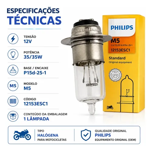 Lâmpada Farol Moto M5 Philips Standard Original 12153esc1