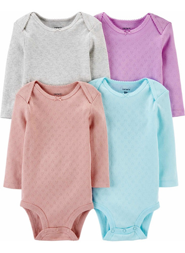 Carters. Pack Bodies Bodys X4 Manga Larga, Lisos. Talle 6m